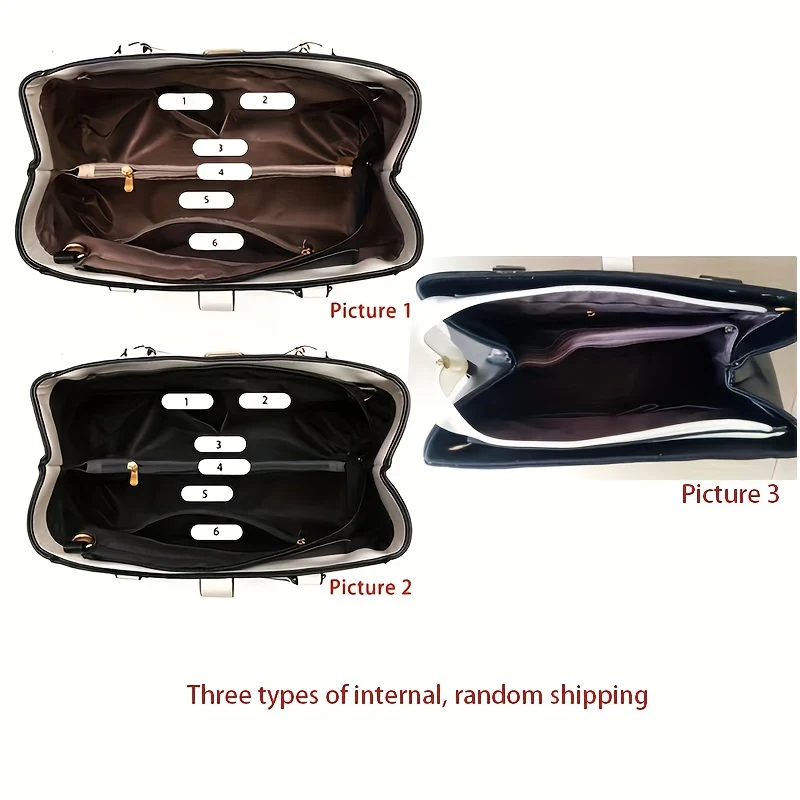 Women's Letter Detail Shoulder Bag, Elegant Double Handle Purse, Simple Large Handbag For Work - Image 4
