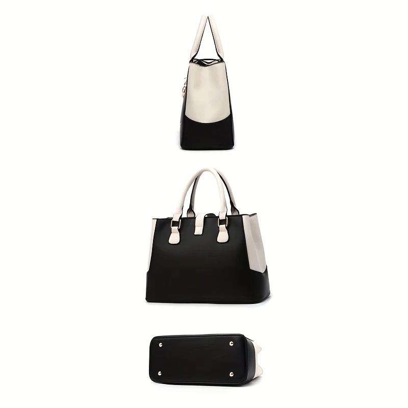 Women's Letter Detail Shoulder Bag, Elegant Double Handle Purse, Simple Large Handbag For Work - Image 5