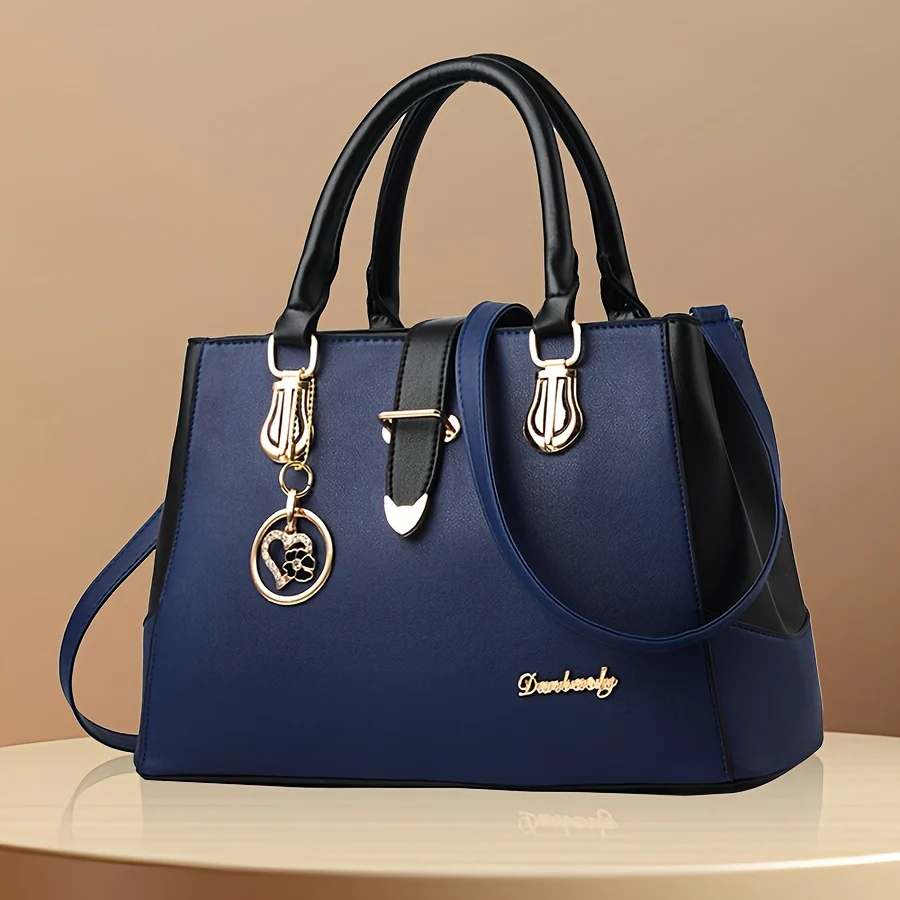 Women's Letter Detail Shoulder Bag, Elegant Double Handle Purse, Simple Large Handbag For Work - Image 7