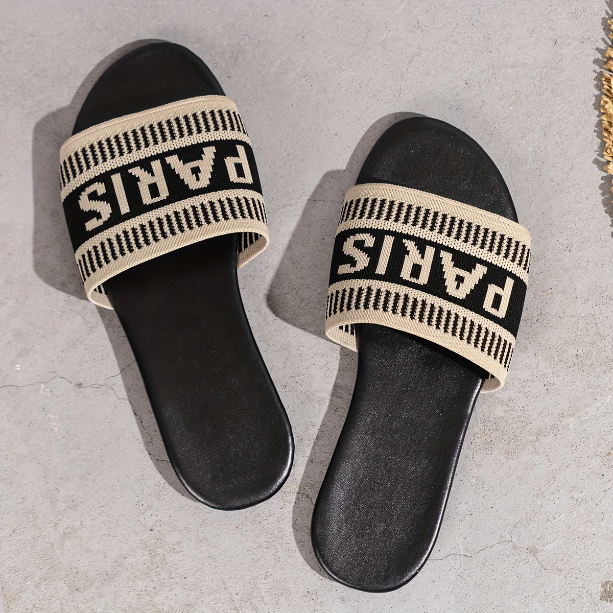 Womens Letter Print Slides - Ultra-Lightweight & Effortlessly Chic - Breathable Knitted Band Flats for Summer Casual Beach Wear - Quick-Dry, Stylish & Trendy - Image 2