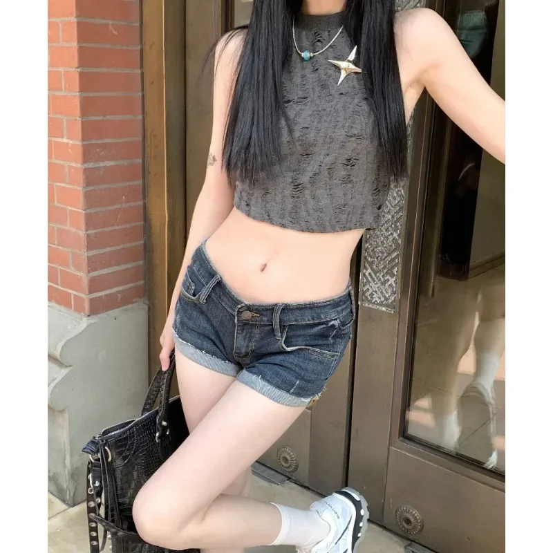 Women's Low Rise Elastic Tight Curled Denim Shorts Summer New Hot Girl Street Casual Hip Wrap Sexy Mini Shorts Female - Image 3