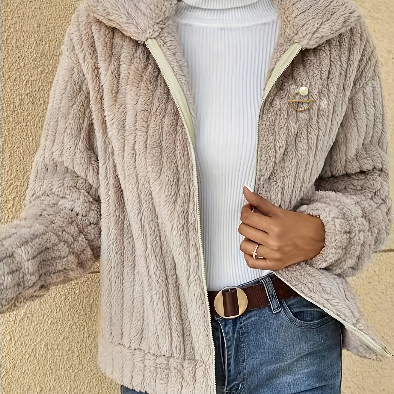 Women's Luxurious Fuzzy Coat - Toasty Elegance, Chic Open Front Design, Long Sleeve Comfort, Versatile for Casual & Formal Occasions - Cozy Fashion Outerwear - Image 11