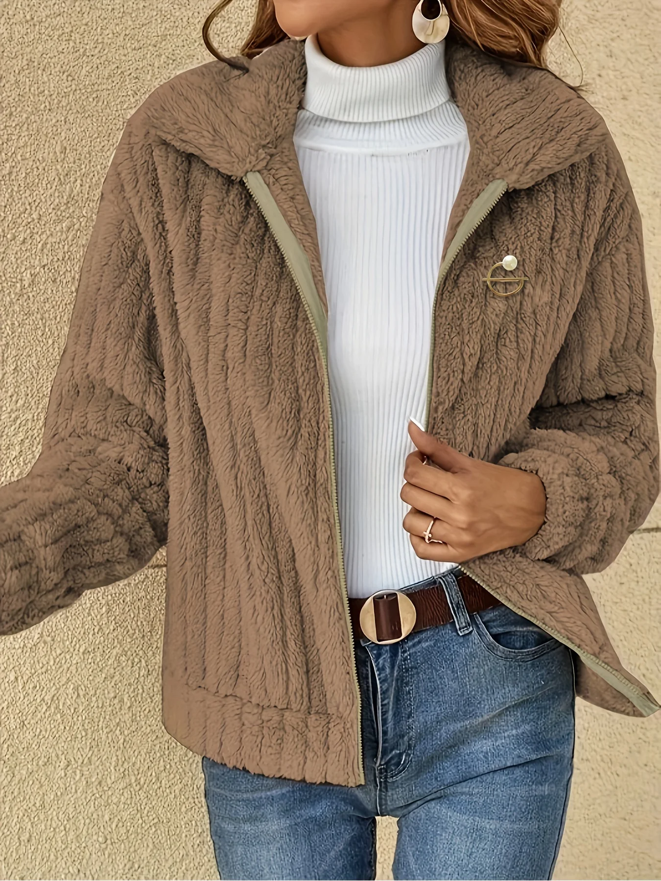 Women's Luxurious Fuzzy Coat - Toasty Elegance, Chic Open Front Design, Long Sleeve Comfort, Versatile for Casual & Formal Occasions - Cozy Fashion Outerwear - Image 3