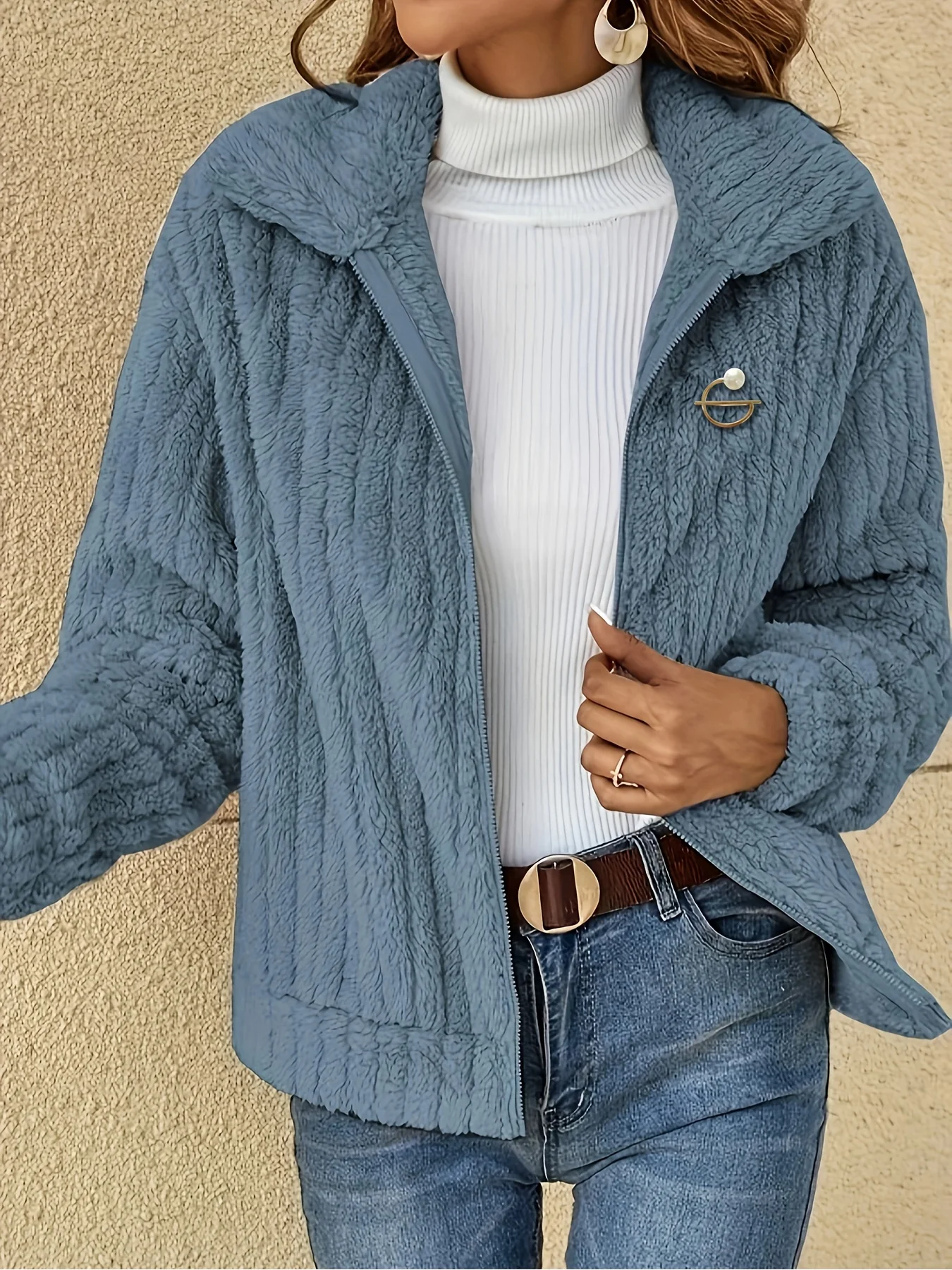 Women's Luxurious Fuzzy Coat - Toasty Elegance, Chic Open Front Design, Long Sleeve Comfort, Versatile for Casual & Formal Occasions - Cozy Fashion Outerwear - Image 4