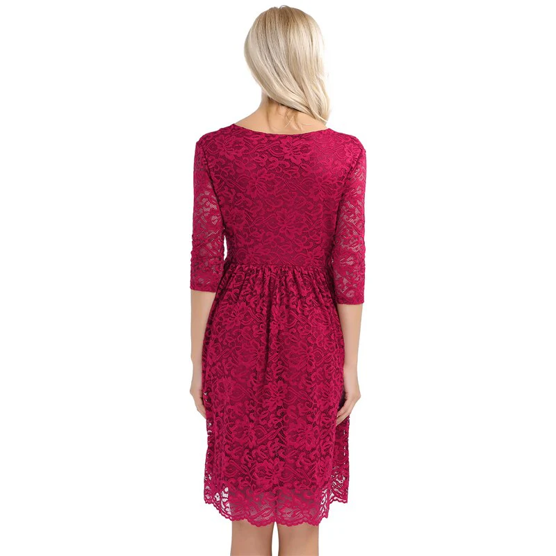 Womens Maternity Elegant Floral Lace Overlay V Neck Half Sleeve Knee Length Pregnant Photography Dress for Formal Evening Party - Image 7