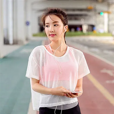 Women's Mesh Yoga Shirt Sexy Short Sleeve T-Shirt Sport Top Blouse Cover Up Quick Dry Gym Clothes Running Fitness Tank Sportwear - Image 2