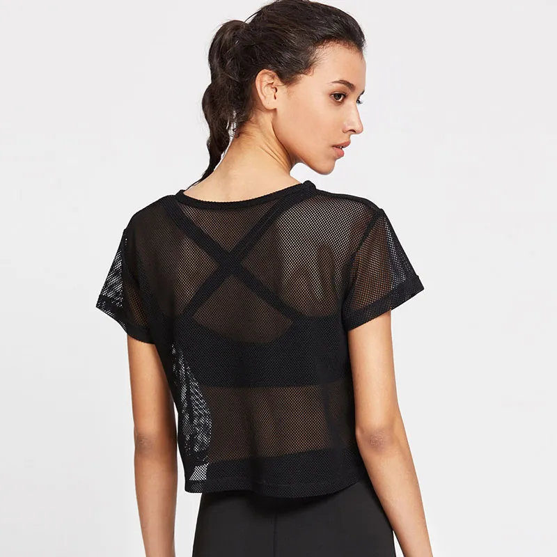 Women's Mesh Yoga Shirt Sexy Short Sleeve T-Shirt Sport Top Blouse Cover Up Quick Dry Gym Clothes Running Fitness Tank Sportwear - Image 5