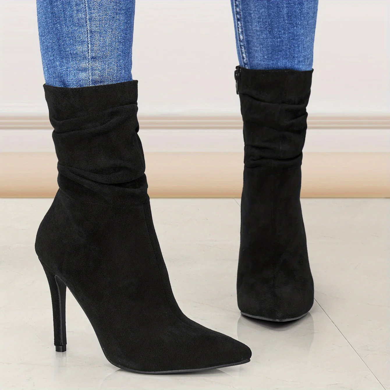 Women's Mid-Calf Boots, Plain Fashionable Boots with Zipper for Comfort and Casual Wear, Round Toe in the Middle of Calf - Image 16