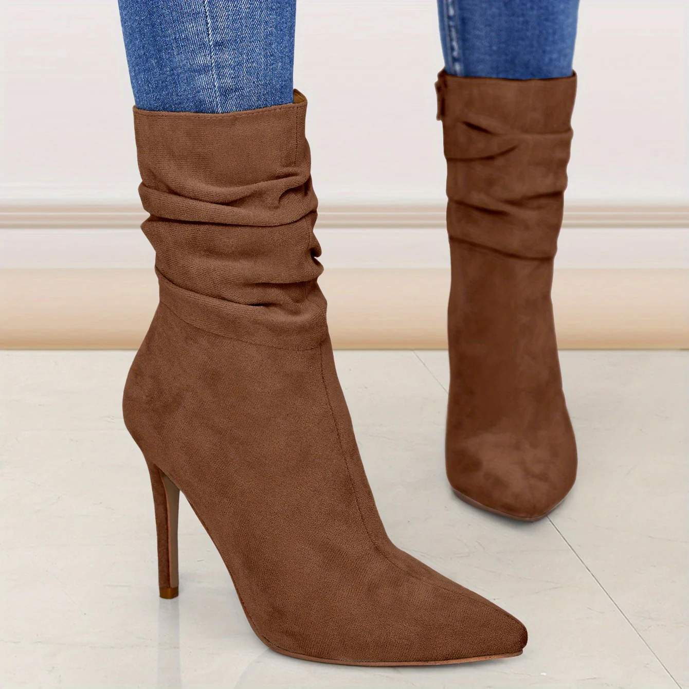 Women's Mid-Calf Boots, Plain Fashionable Boots with Zipper for Comfort and Casual Wear, Round Toe in the Middle of Calf - Image 25