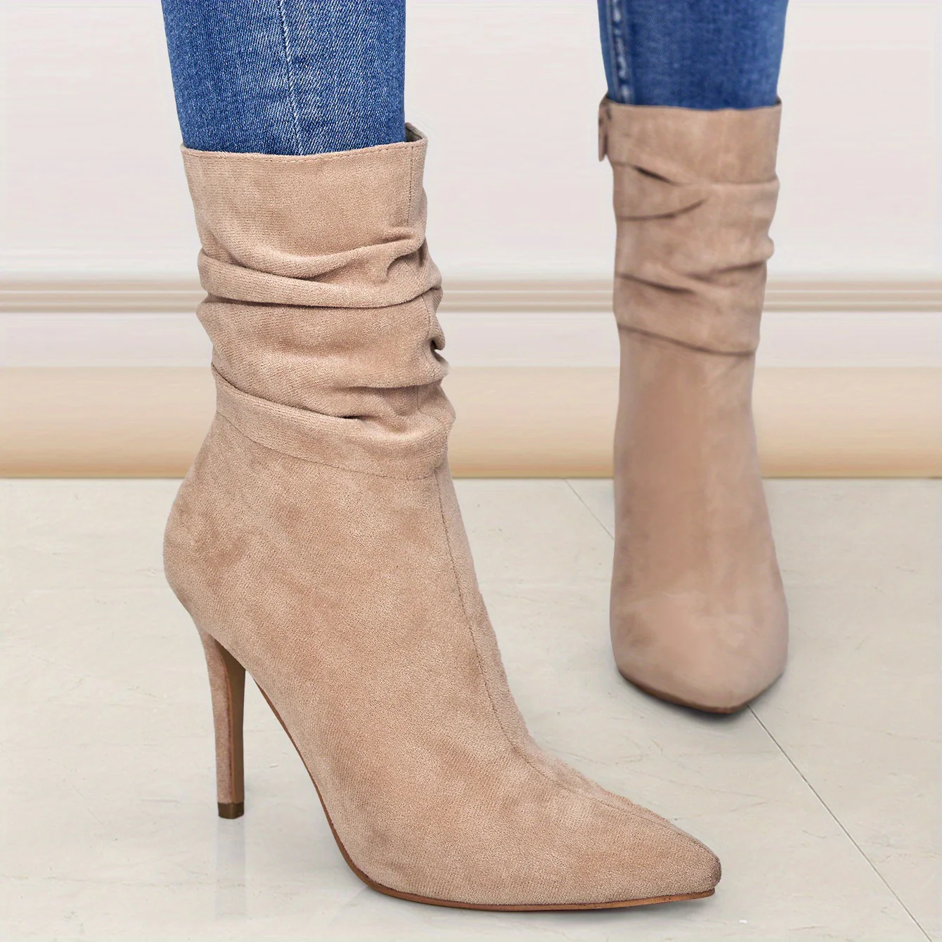 Women's Mid-Calf Boots, Plain Fashionable Boots with Zipper for Comfort and Casual Wear, Round Toe in the Middle of Calf - Image 39