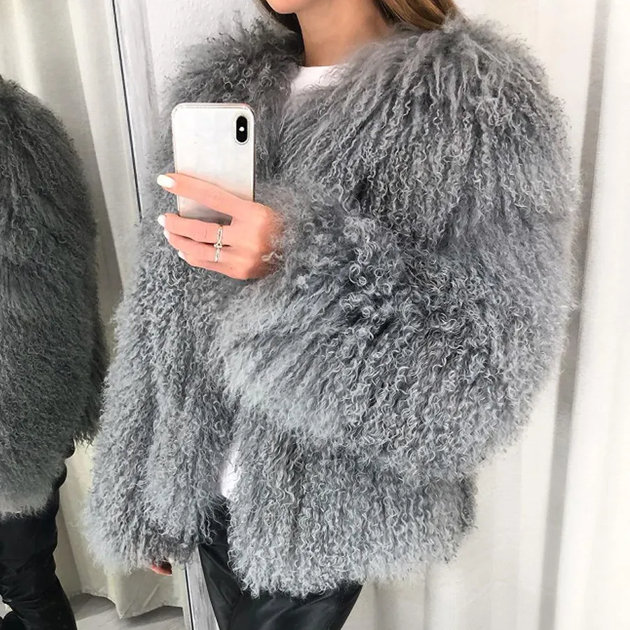 Womens Natural Mongolian Lamb Fur Coat Short Winter Real Sheep Fur Jacket Ladies Genuine Sheepskin Coats - Image 12