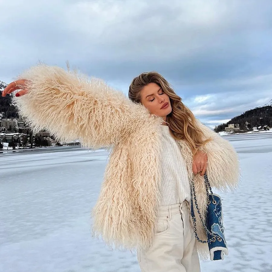 Womens Natural Mongolian Lamb Fur Coat Short Winter Real Sheep Fur Jacket Ladies Genuine Sheepskin Coats - Image 16