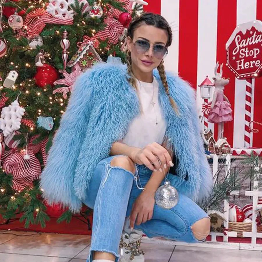 Womens Natural Mongolian Lamb Fur Coat Short Winter Real Sheep Fur Jacket Ladies Genuine Sheepskin Coats - Image 6