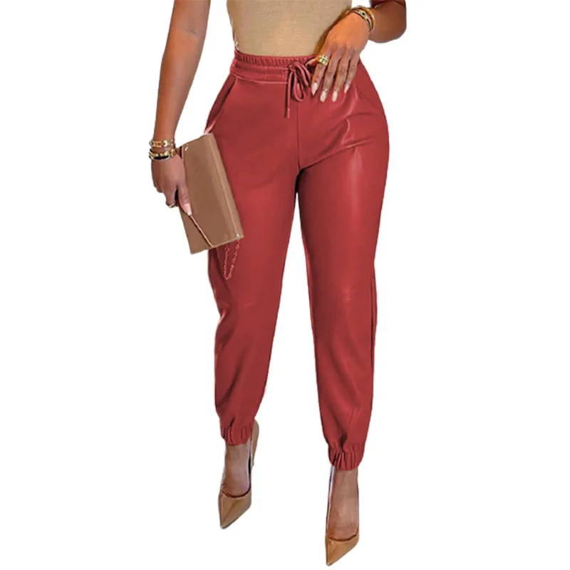 Women's New PU Leather Fashion Elastic Waist Long Pants Vintage Elegant Commuting Casual Loose Fit Women's Street Trousers Y2K - Image 6