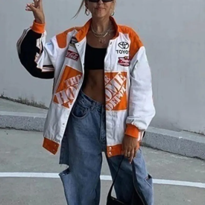 Women's oversized casual jacket autumn and winter casual loose long sleeved hooded jacket letter printing men and women cardigan - Image 11