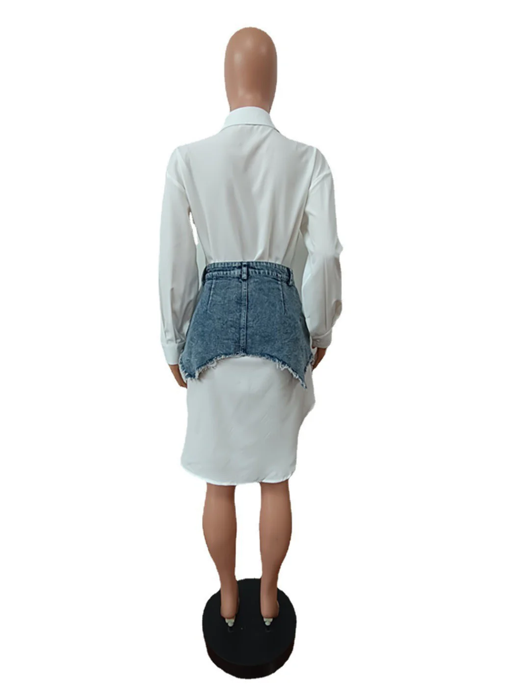 Women's Patchwork Dress Long-sleeved Shirt Cute Dress Jeans 2 Piece Set Women's Shirt Casual Dress - Image 7