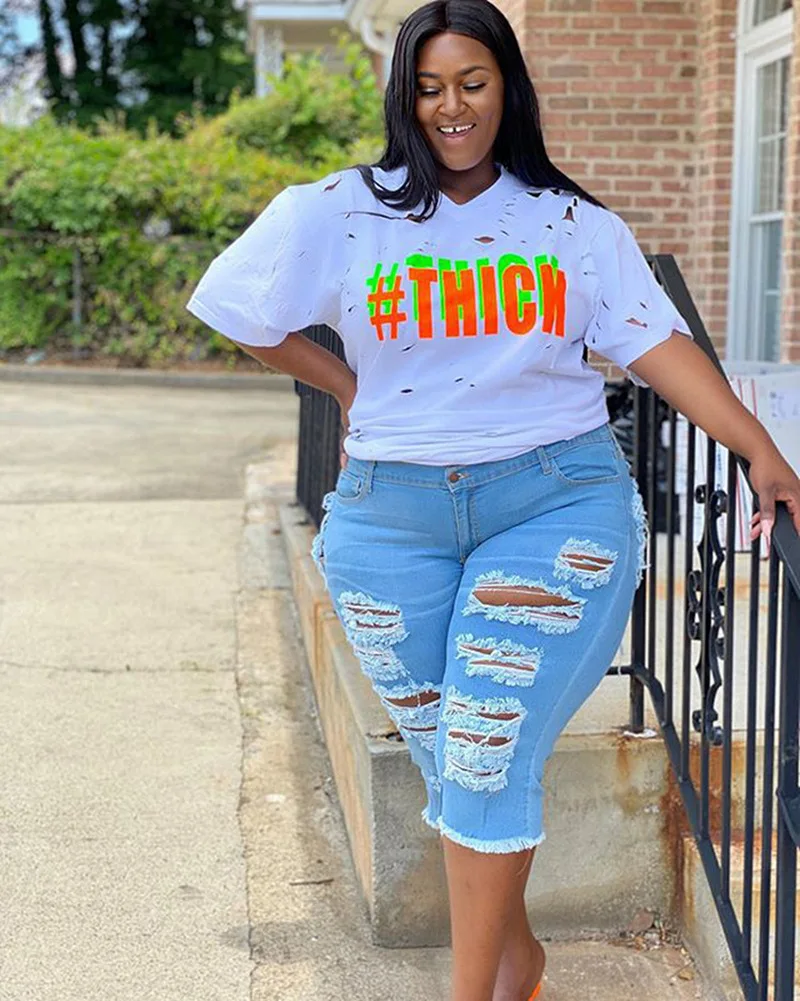 Womens Plus Size Stretchy Bermuda Shorts Jeans  Summer Womens Ripped Denim Shorts High Waist Curled Slim Shorts 4XL 5XL ouc1142 - Image 4