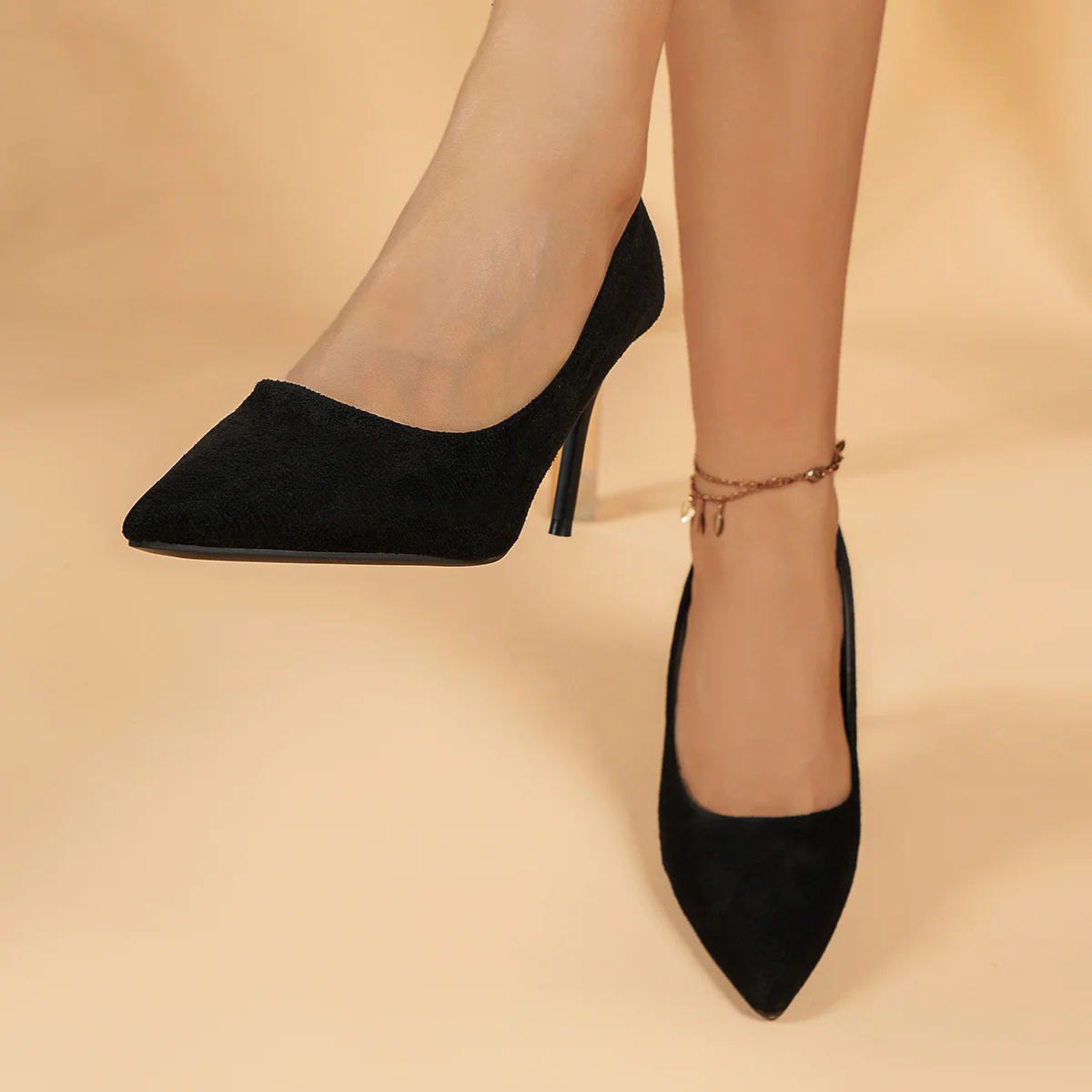 Women's Pointed Toe High Heels, Sexy Black Slip On Stiletto Court Pumps, Versatile Dress Heels - Image 5