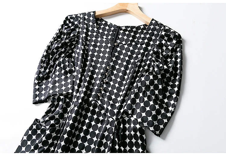 Women's Polka Dot Mulberry Silk Hepburn Dress Crepe Satin Plain - Image 3
