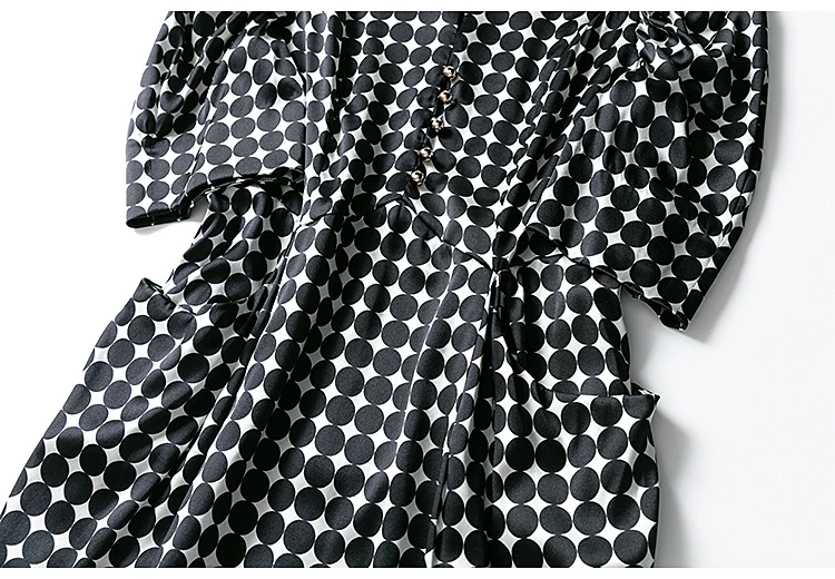 Women's Polka Dot Mulberry Silk Hepburn Dress Crepe Satin Plain - Image 4