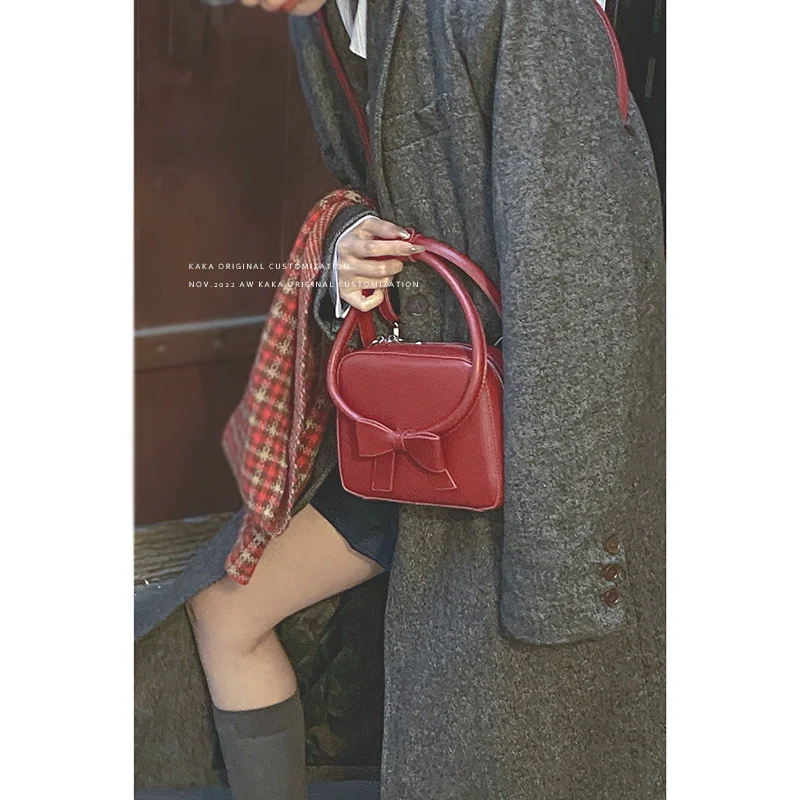 Women's Red Fashion Bowknot Shoulder Small Square Bag - Image 2