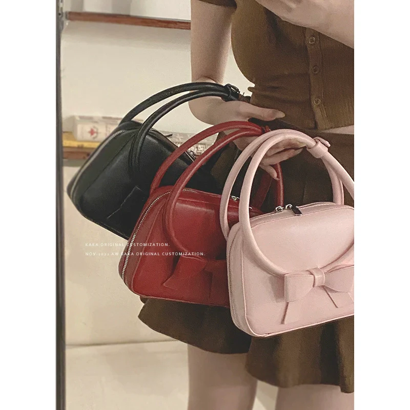 Women's Red Fashion Bowknot Shoulder Small Square Bag - Image 3