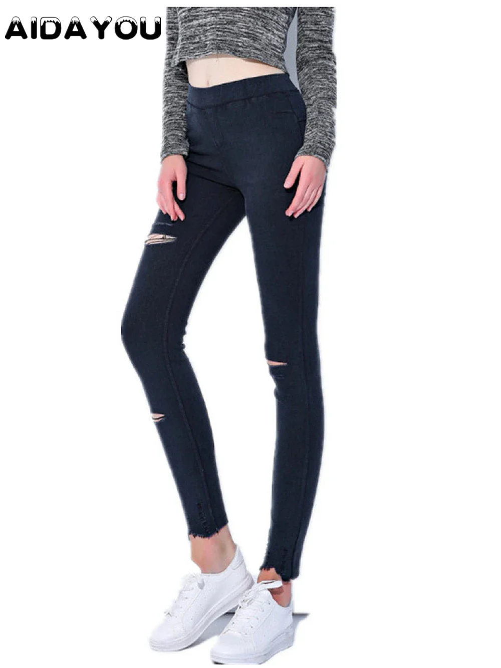 Womens Ripped Jeans stretch XXS 3XL Super Elastic Romper Skinny Fit Korea Japanese Leggings Jeans Distressed ouc2603