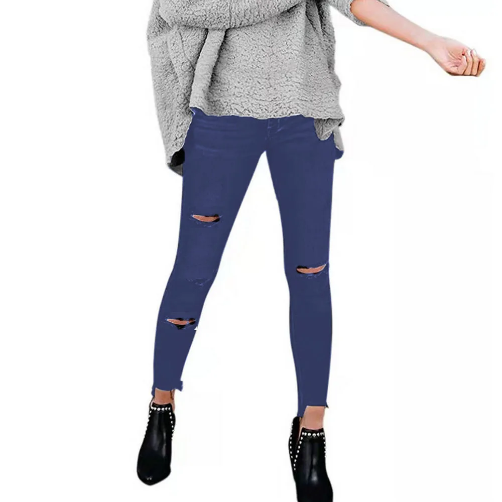 Womens Ripped Jeans stretch XXS 3XL Super Elastic Romper Skinny Fit Korea Japanese Leggings Jeans Distressed ouc2603 - Image 7