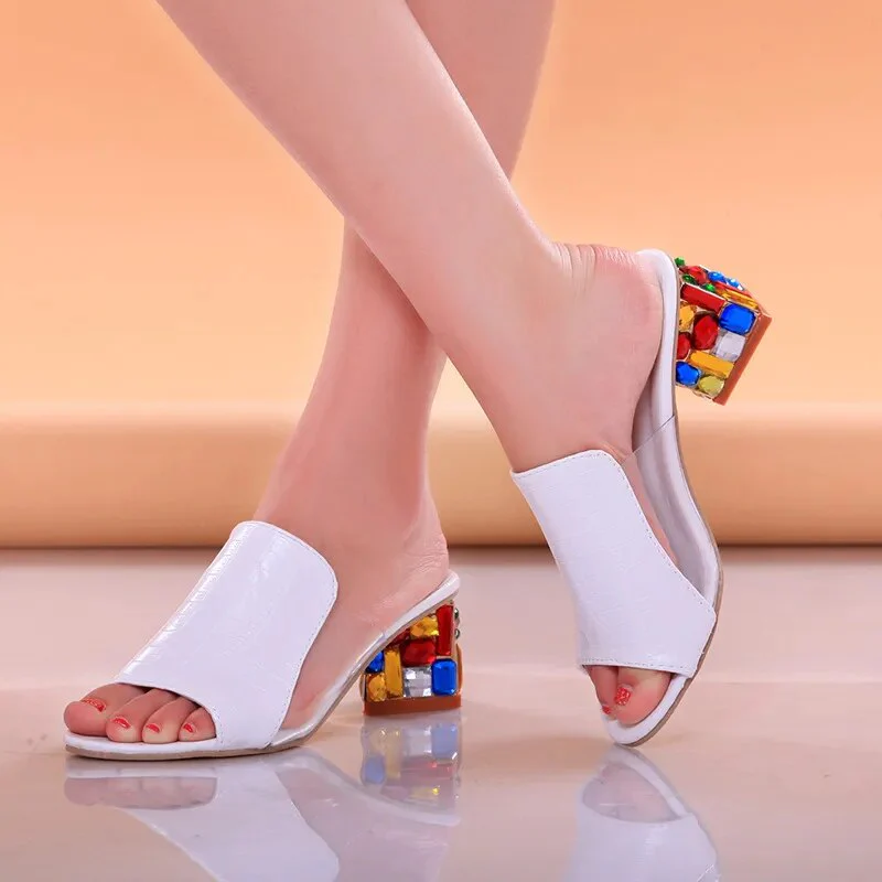 Women's Sandals Ladies Pumps Mesh Square Heel Summer Shoes Slipper Fashion Sexy Slip On Flower Women Comfortable Female Footwear - Image 5