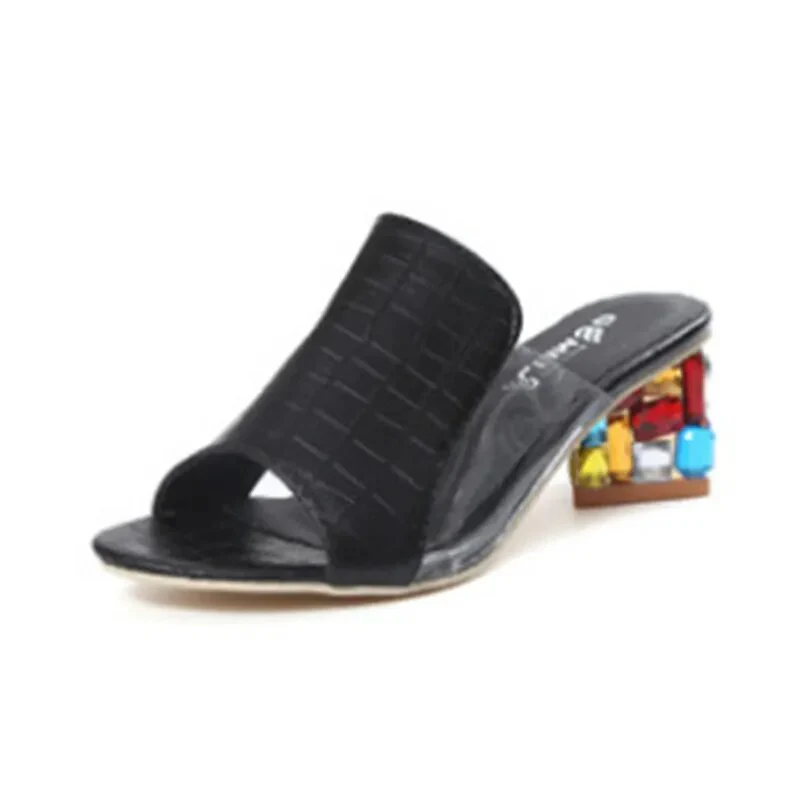 Women's Sandals Ladies Pumps Mesh Square Heel Summer Shoes Slipper Fashion Sexy Slip On Flower Women Comfortable Female Footwear - Image 8