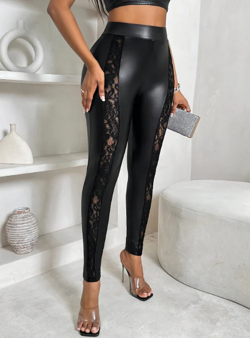 Women's Sexy Pants 2024 Spring Fashion Mesh Panel Belt Buckle High Waist Zipper Casual Tight Elastic Daily Pants Y2K Street Wear - Image 10
