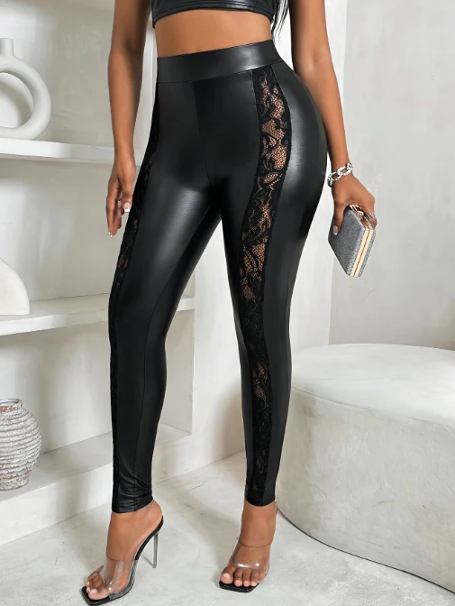 Women's Sexy Pants 2024 Spring Fashion Mesh Panel Belt Buckle High Waist Zipper Casual Tight Elastic Daily Pants Y2K Street Wear - Image 11