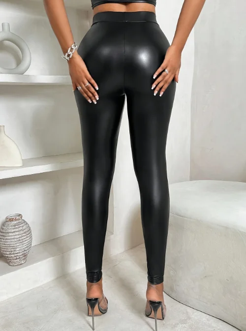 Women's Sexy Pants 2024 Spring Fashion Mesh Panel Belt Buckle High Waist Zipper Casual Tight Elastic Daily Pants Y2K Street Wear - Image 6