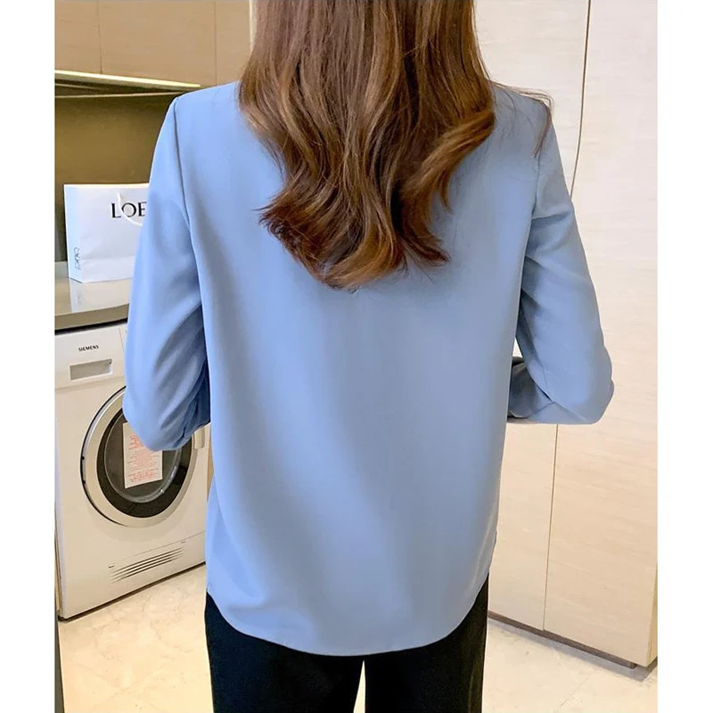 Women's Shirt Solid Basic Chiffon Shirts 2023 Spring Autumn New Commuter Work Wear Long Sleeve Lapel Blouse Female Clothing 3XL - Image 4
