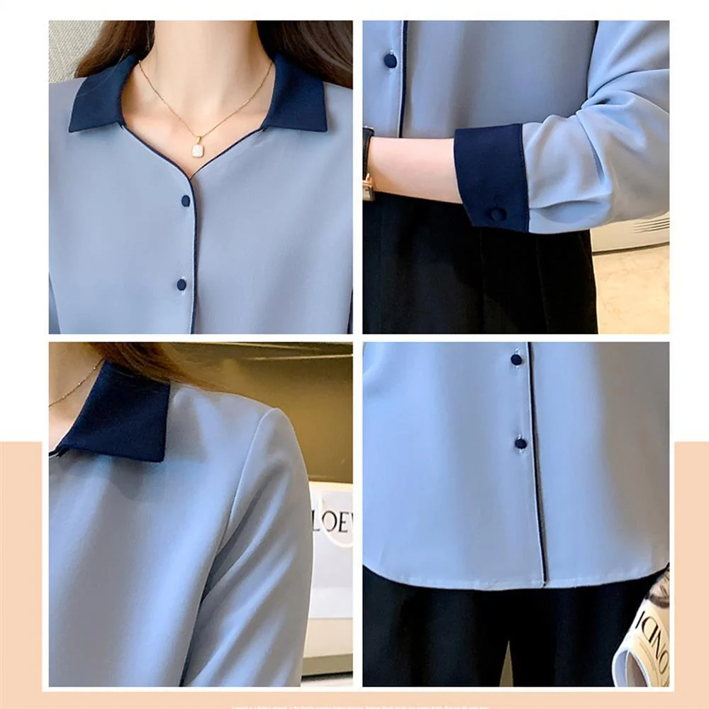 Women's Shirt Solid Basic Chiffon Shirts 2023 Spring Autumn New Commuter Work Wear Long Sleeve Lapel Blouse Female Clothing 3XL - Image 5