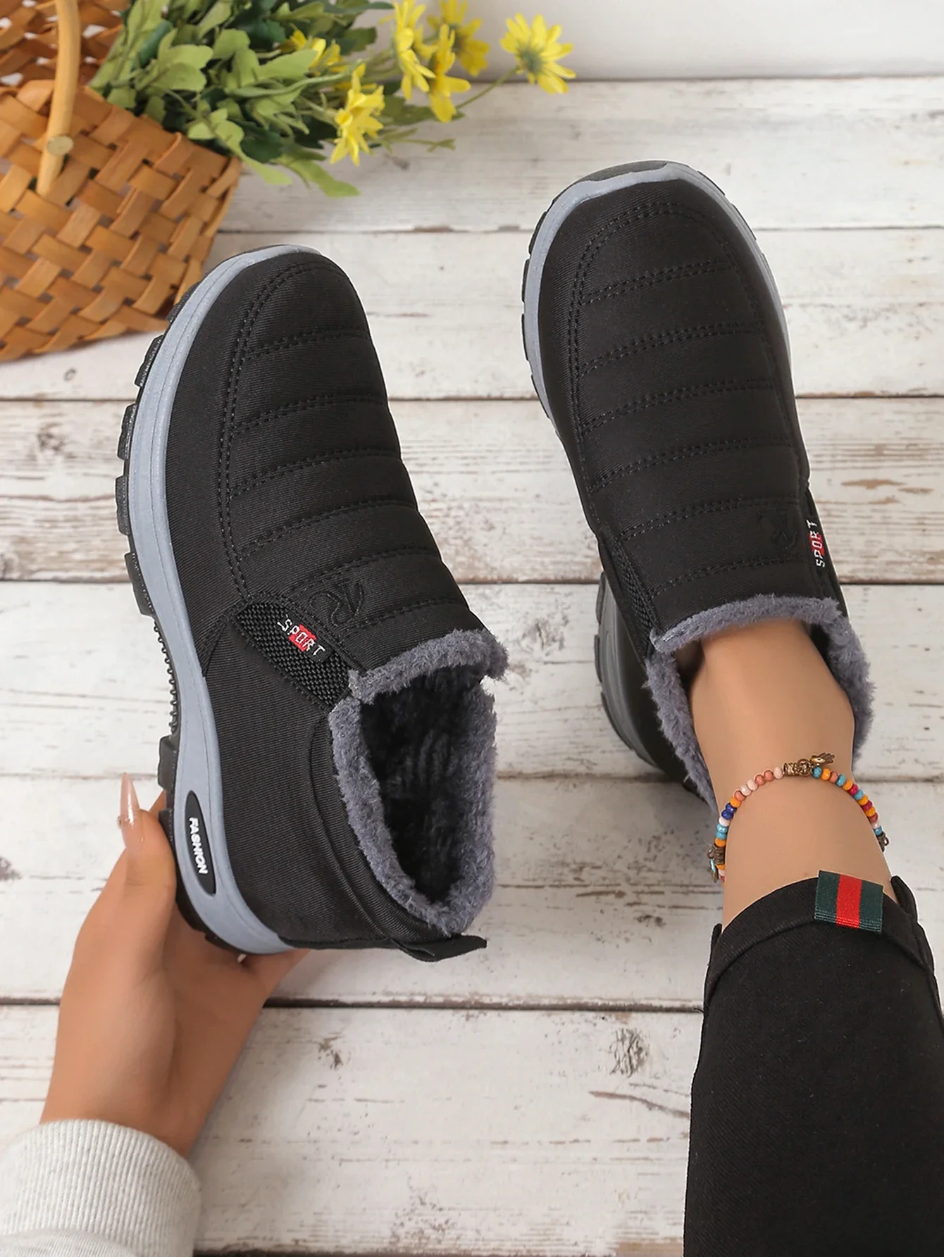 Women's shoes, winter cotton shoes with fleece and thickened mid-top, warm and casual snow boots - Image 7