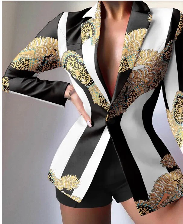 Women's Short Sets 2023 New Bule Black White Blazer Coat Jacket Shorts Trouser Suit Office Ladies Wear Casual 2 Piece Pant Sets - Image 22