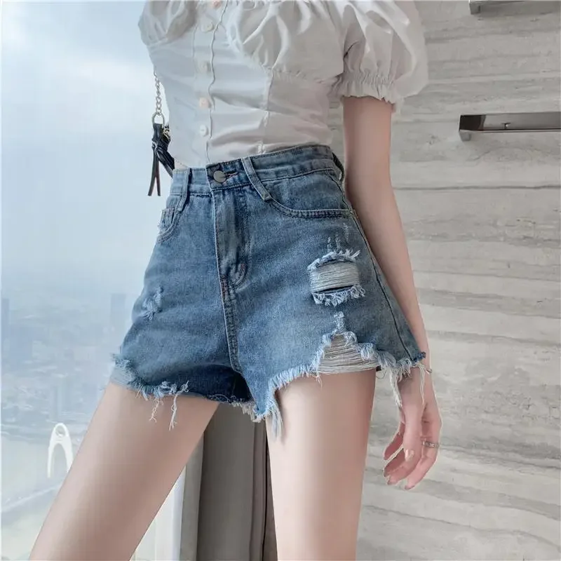 Womens Shorts Denim Ripped Sexy Short Pants for Women To Wear Blue Jeans New in Trend 2024 Y2k Harajuku Korean Style XL Fashion - Image 4