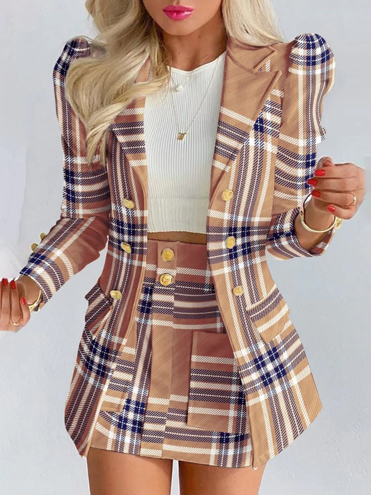 Women's Spring Long Sleeve Solid Color Jacket with Mini Skirt Two-piece Suit Black/White M - Image 12