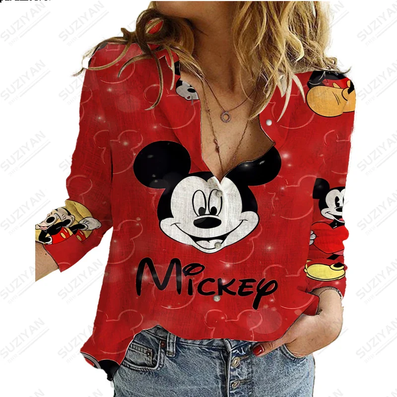 Women's Spring New Long Sleeve Shirt Disney Mickey Minnie 3D Print Hot Selling Women's Polo Neck Button Unisex Casual Style Top - Image 4