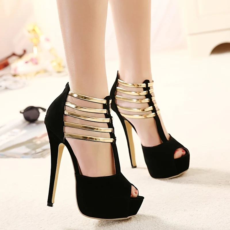 Women's Stiletto High Heels, Ankle T-strap Platform Peep Toe Pumps, Party & Dress Heels - Image 2
