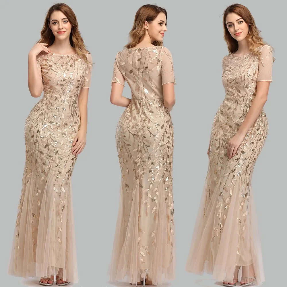 Women's Summer 2023 New Mermaid Party Evening Gowns Embroidered Mesh Maxi Sequins Elegant Bridesmaid  Slim Long Fishtail Dresses - Image 4