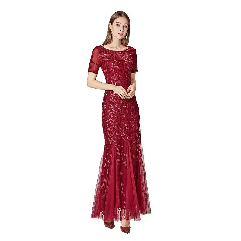 Women's Summer 2023 New Mermaid Party Evening Gowns Embroidered Mesh Maxi Sequins Elegant Bridesmaid  Slim Long Fishtail Dresses - Image 5