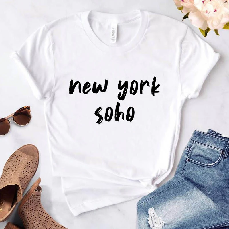 Women's t-shirt New York Soho alphabet cotton funny T-shirt ladies Top Tee fashionable Harajuku top T-shirt - Image 11