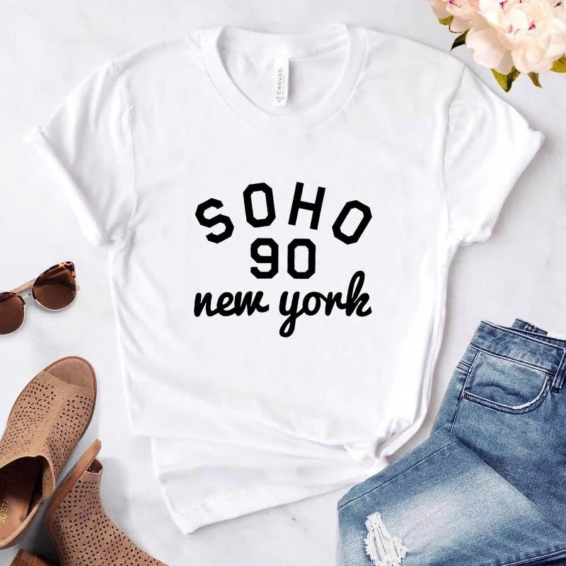 Women's t-shirt New York Soho alphabet cotton funny T-shirt ladies Top Tee fashionable Harajuku top T-shirt - Image 12