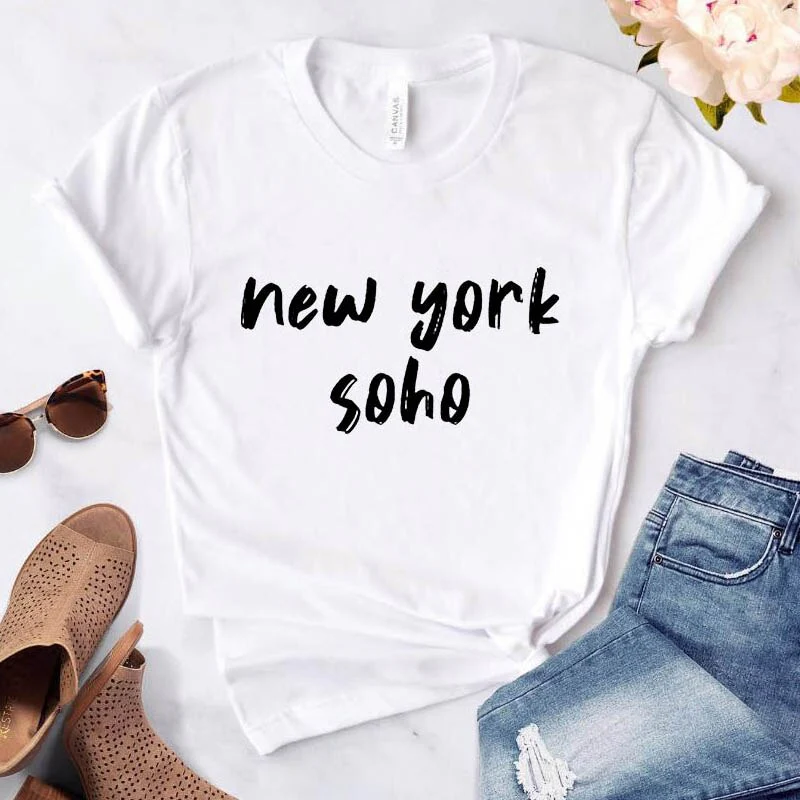 Women's t-shirt New York Soho alphabet cotton funny T-shirt ladies Top Tee fashionable Harajuku top T-shirt - Image 2