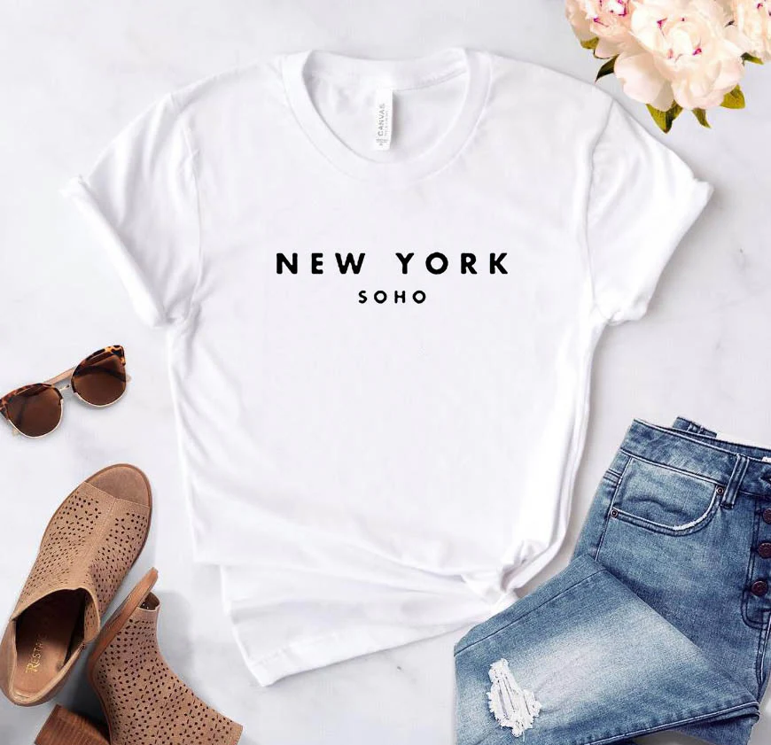 Women's t-shirt New York Soho alphabet cotton funny T-shirt ladies Top Tee fashionable Harajuku top T-shirt - Image 4