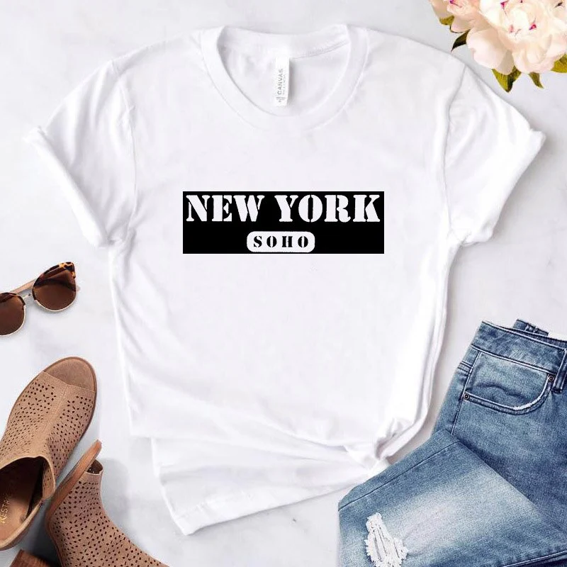 Women's t-shirt New York Soho alphabet cotton funny T-shirt ladies Top Tee fashionable Harajuku top T-shirt - Image 5