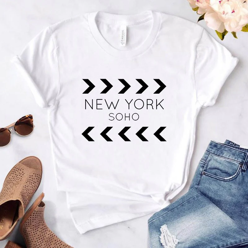 Women's t-shirt New York Soho alphabet cotton funny T-shirt ladies Top Tee fashionable Harajuku top T-shirt - Image 8