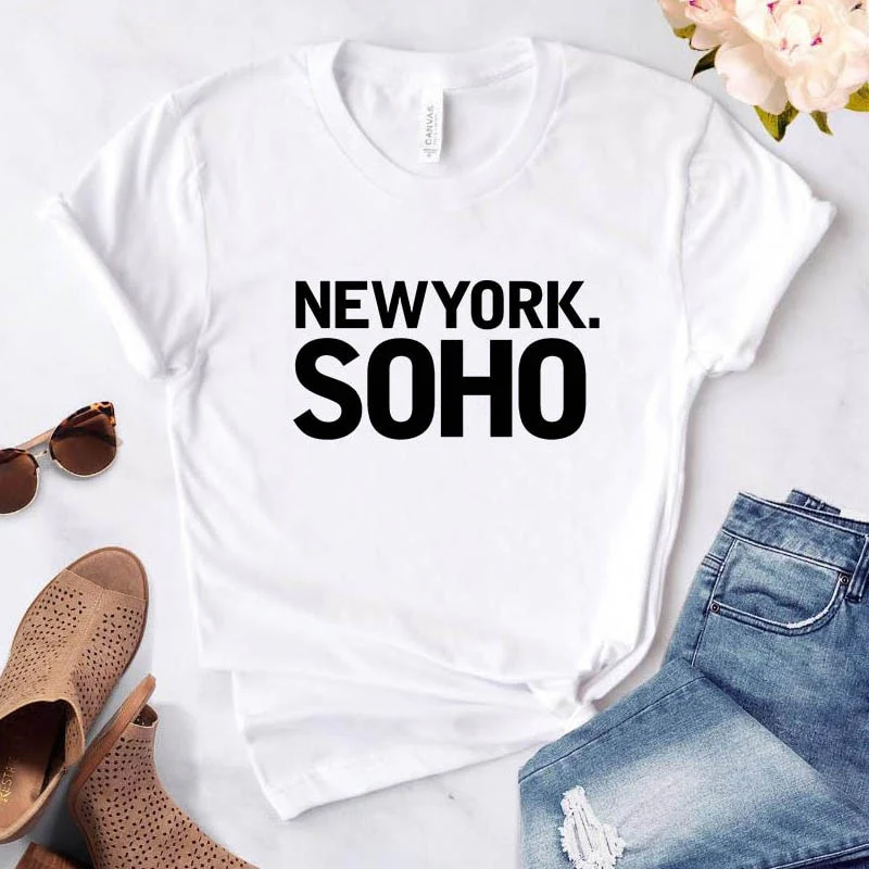Women's t-shirt New York Soho alphabet cotton funny T-shirt ladies Top Tee fashionable Harajuku top T-shirt - Image 9